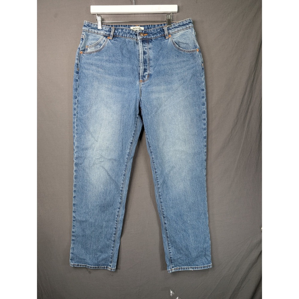 Rollas 90s Relaxed Mid Rise Jeans Blue Denim Size 32 Aussie 14 Straight Leg